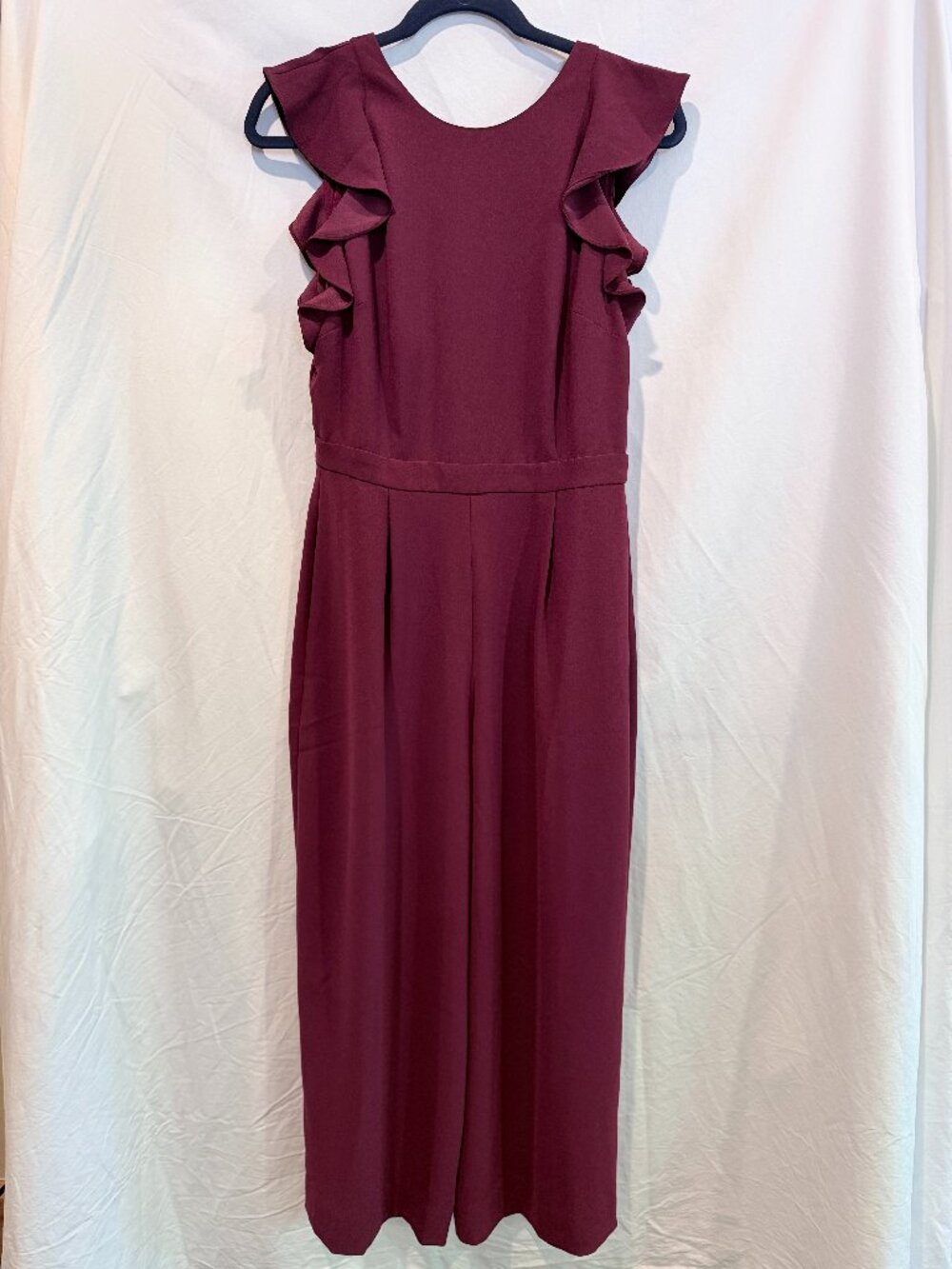 J Crew Burgundy Flutter Sleeve Jumpsuit Size 6 Preppy Dressy Fall Wedding Guest